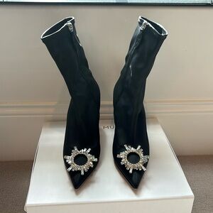 Amina Muaddi Black Crystal-Embellished Pointed Sock Boots
